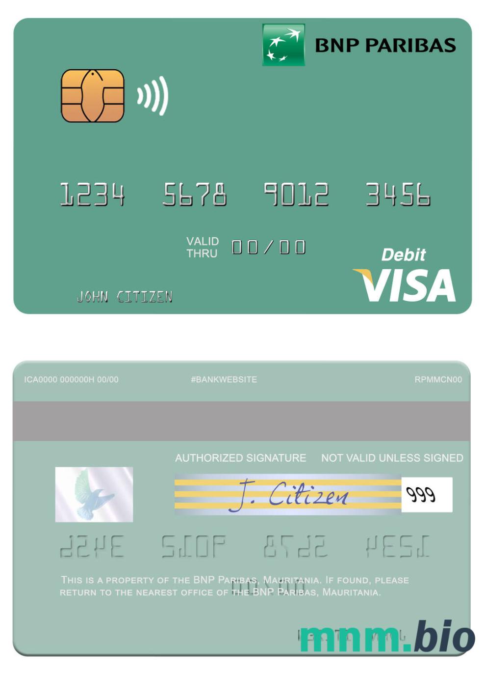 Mauritania BNP Paribas visa debet karta przykład w formacie PSD